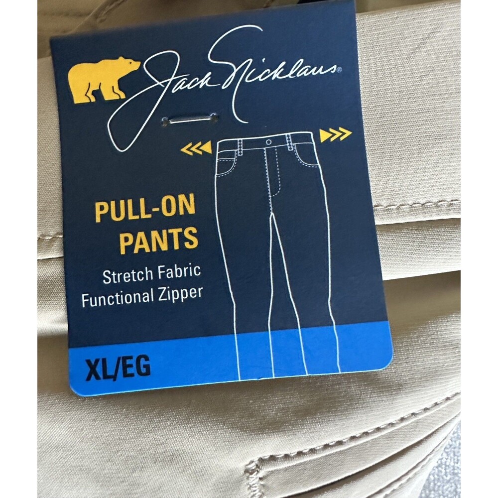 NWT Jack Nicklaus Mens Pull-On Golf Pants Chinchilla Beige Stretch XL New